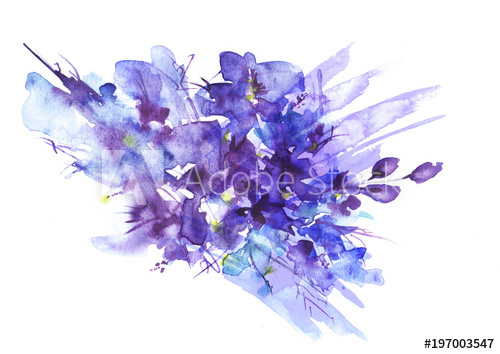 500x354 Watercolor Garden Flowers, Blue, Purple On A White Background - Forget Me Not Flower Drawing