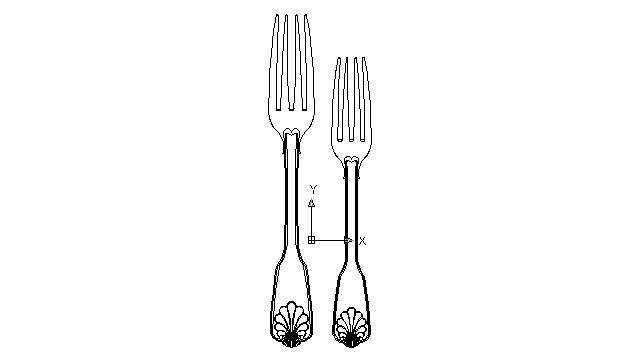 640x360 Autocad Drawing Fork Set Silver Kitchen Cutlery Forks Spoons Knives Dw - Fork Drawing