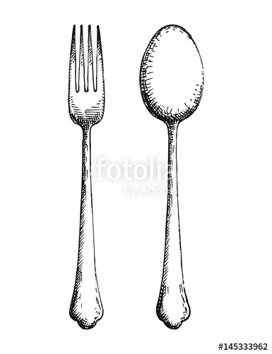 385x500 Knife And Fork Cutlery Vector Illustration Hand Drawing Stock - Fork Drawing