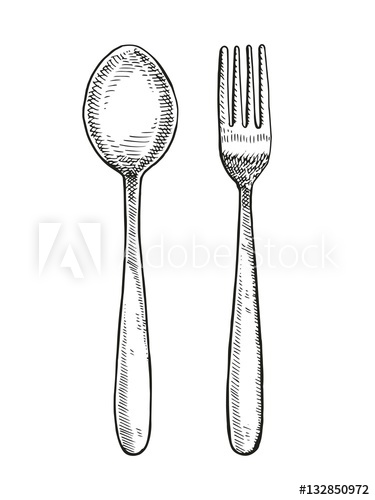 375x500 Spoon And Fork Drawing Vector Illustration - Fork Drawing