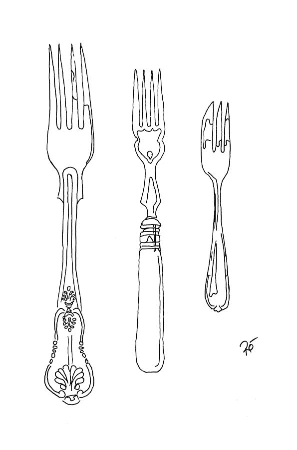 595x900 Antique Fork Trio Drawing - Fork Drawing