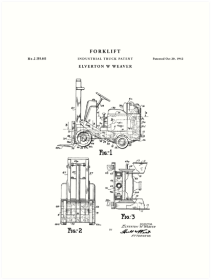 413x549 Forklift Patent Drawing Blueprint Art Prints - Forklift Drawing