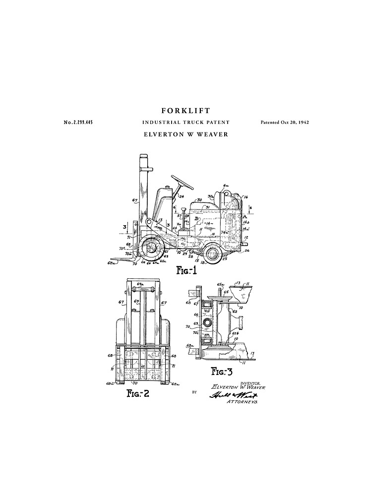 750x1000 Forklift Patent Drawing Blueprint Graphic T Shirt - Forklift Drawing