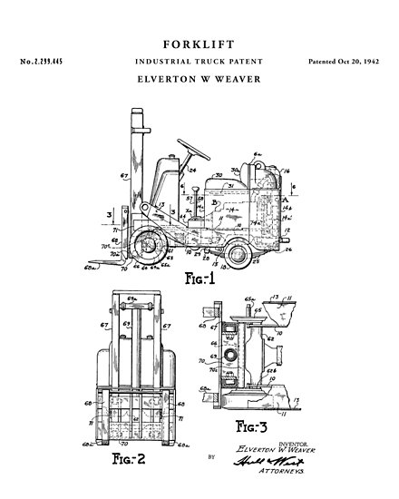 440x550 Forklift Patent Drawing Blueprint Posters - Forklift Drawing
