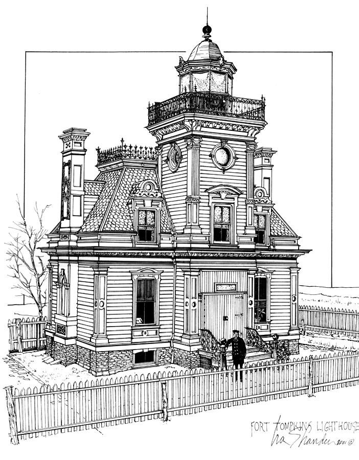 702x900 fort tompkins lighthouse drawing - Fort Drawing