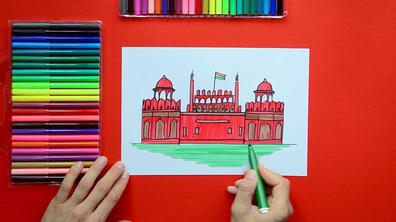 1280x720 how to draw red fort, new delhi - Fort Drawing