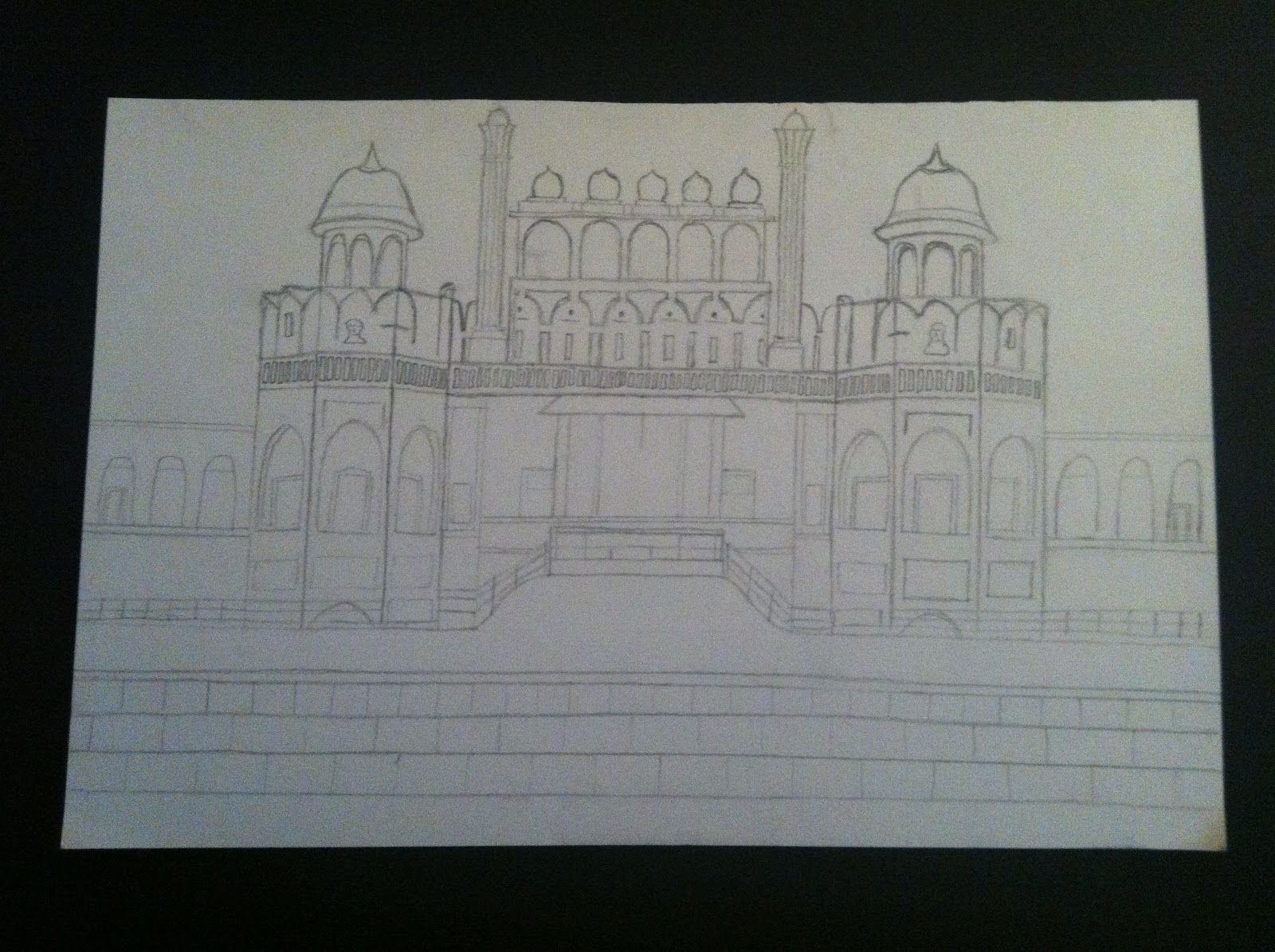 1600x1195 red fort, india - Fort Drawing