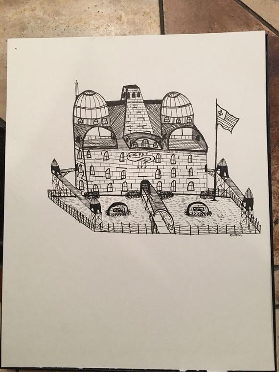 570x760 fortress original drawing etsy - Fortress Drawing