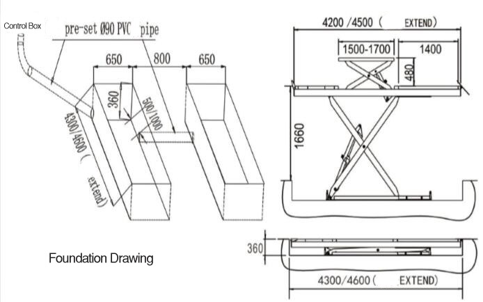694x434 foundation drawing for wheel alignment scissor lift - Foundation Drawing