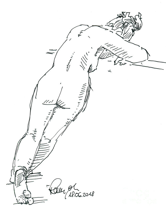 705x900 female figure drawing standing pose fountain pen ink drawing - Fountain Drawing