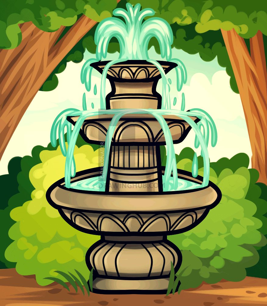 876x1006 how to draw a fountain, water fountain, step - Fountain Drawing