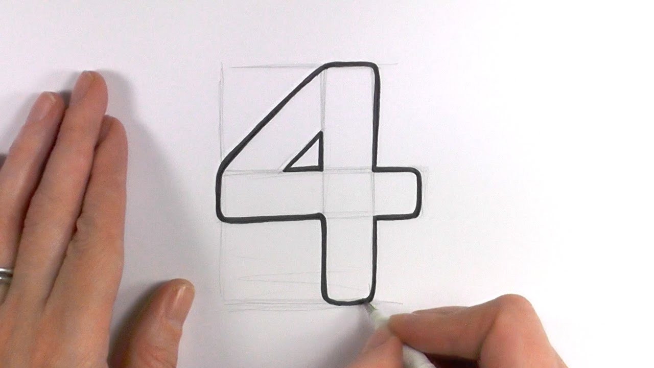 Draw four. Draw numbers. 4 Number draw. How to draw drawing from number Step.