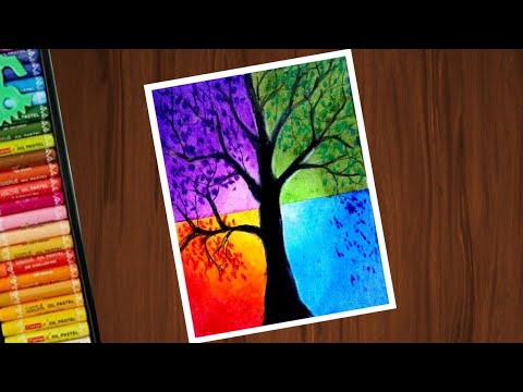 480x360 four seasons scenery drawing with oil pastels - Four Seasons Drawing
