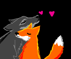 300x250 A Wolf And Fox Cuddling Drawing - Fox And Wolf Drawing