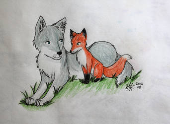 342x250 Fox 'n Wolf Friends - Fox And Wolf Drawing
