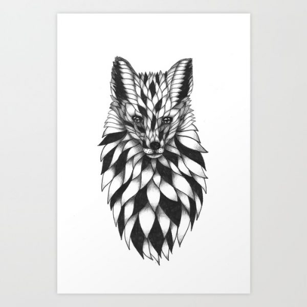 600x600 Amazing Art Prints Of Foxes For Your Walls - Fox Black And White Drawing