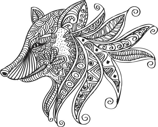 600x485 Pretty Black And White Abstract Tribal Drawing Cartoon - Fox Black And White Drawing