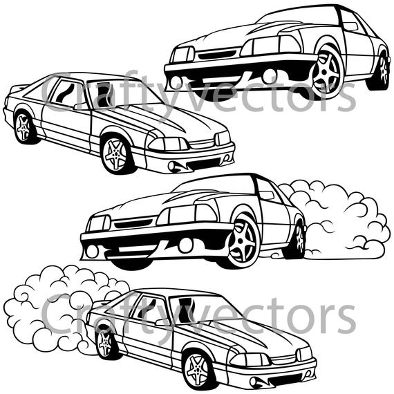 570x570 Ford Mustang Fox Body Vector Etsy - Fox Body Mustang Drawing