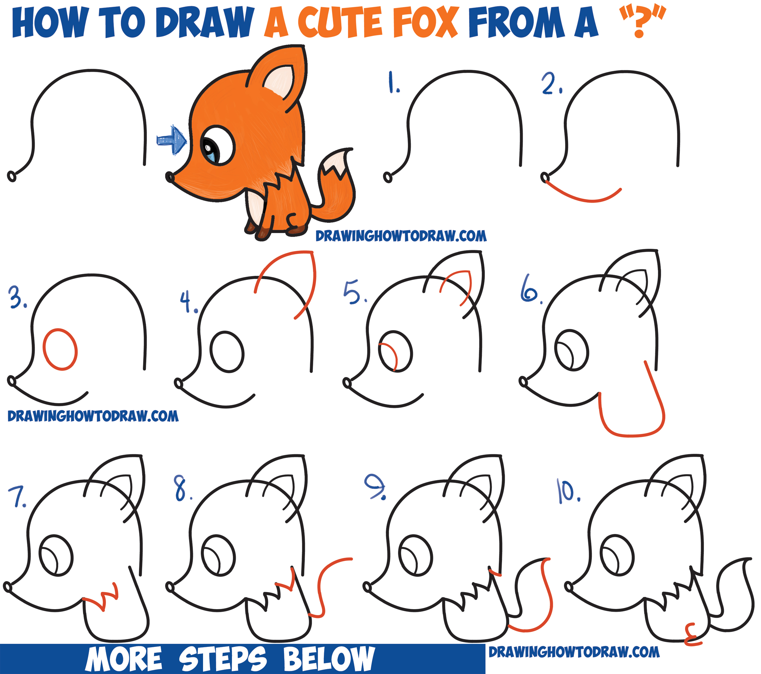 2500x2215 How To Draw A Cute Cartoon Fox From A Question Mark - Fox Drawing Easy