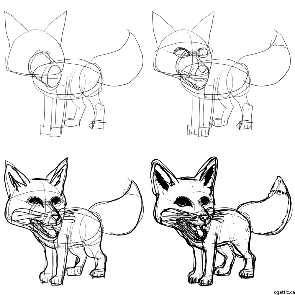 1000x1000 Cartoon Fox Drawing In Steps With Photoshop - Fox Drawing Images
