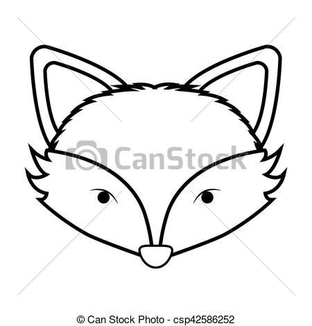 450x470 Contour Monochrome With Fox Face Vector Illustration - Fox Face Drawing