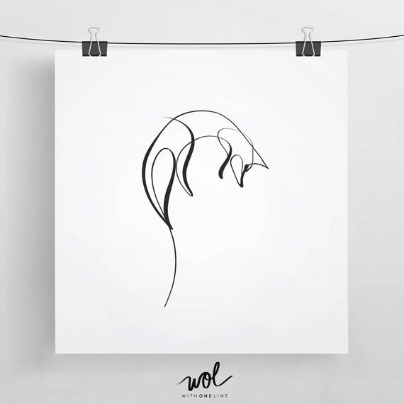 570x570 fox print fox art minimal fox cute fox gift line art etsy - Fox Line Drawing
