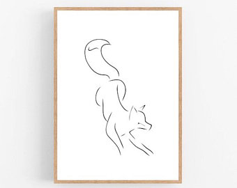 340x270 Fox Line Art Etsy - Fox Line Drawing