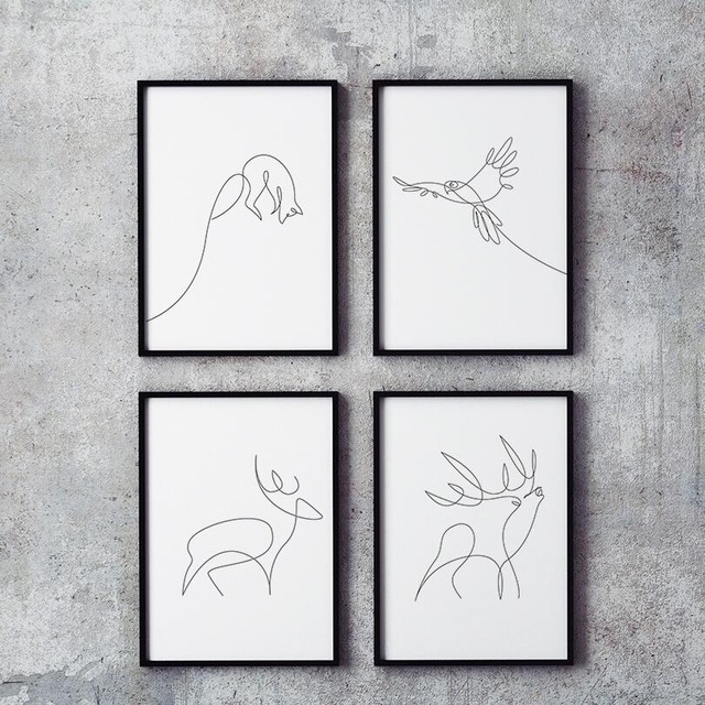 640x640 Modern Minimalist Abstract Line Drawing Canvas Art Prints - Fox Line Drawing