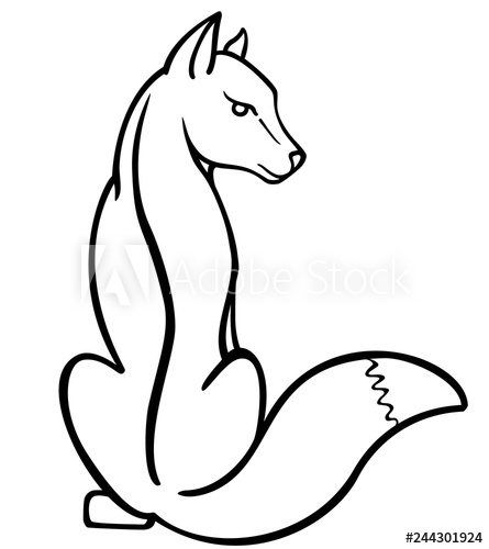 445x500 fox logo fox, linear drawing for coloring outline fox sits back - Fox Outline Drawing