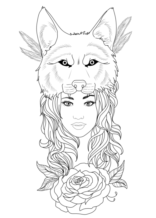 500x697 Outline, Girl, Fox, Drawings, Tattoos, Design - Fox Outline Drawing