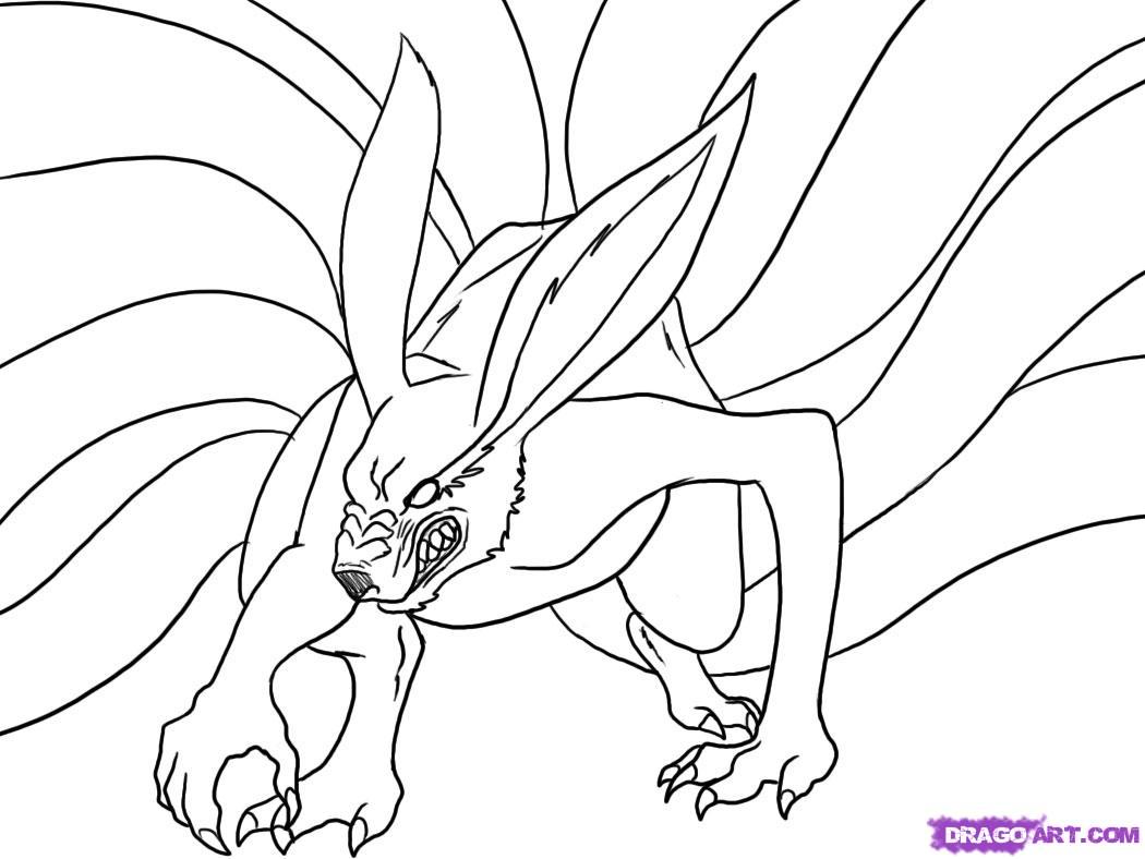 1050x788 Draw Nine Tailed Fox, Step - Fox Tail Drawing