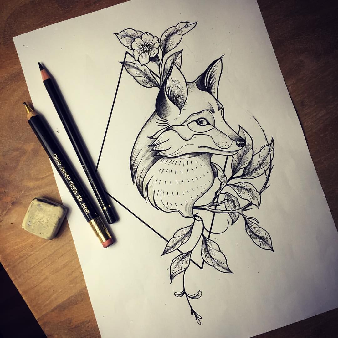 1080x1080 this style but no flowers just greenery tyler's buffalo - Fox Tattoo Drawing