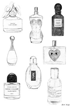 236x354 Fancy Perfume Bottles Illustration, Simple Black White Sketch - Fragrance Drawing