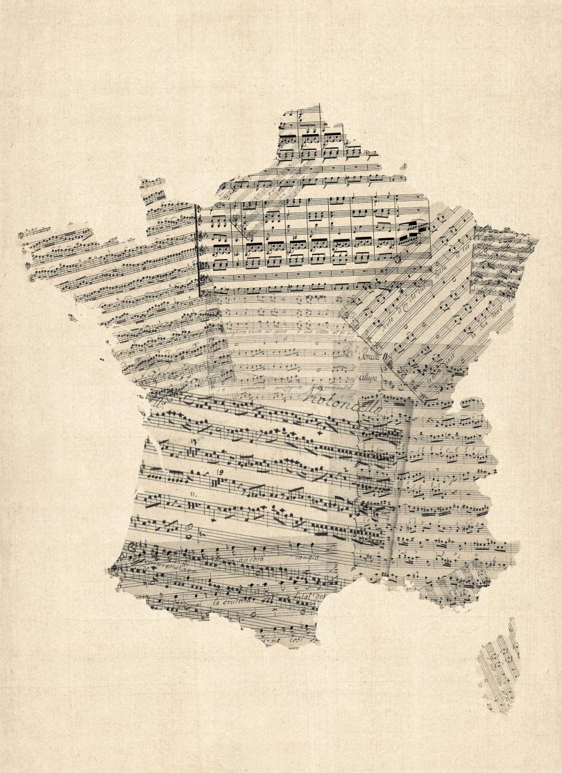 810x1113 Old Sheet Music Map Of France - France Map Drawing