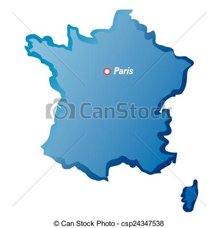 450x470 Vector Drawing Map Of France And Paris - France Map Drawing