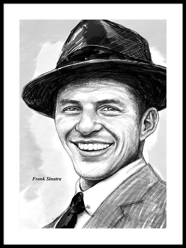 600x798 Frank Sinatra Art Drawing Sketch Portrait Framed Print - Frank Sinatra Drawing