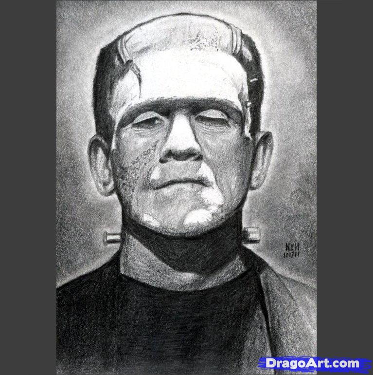 767x770 How To Draw Frankenstein, Step - Frankenstein Drawing