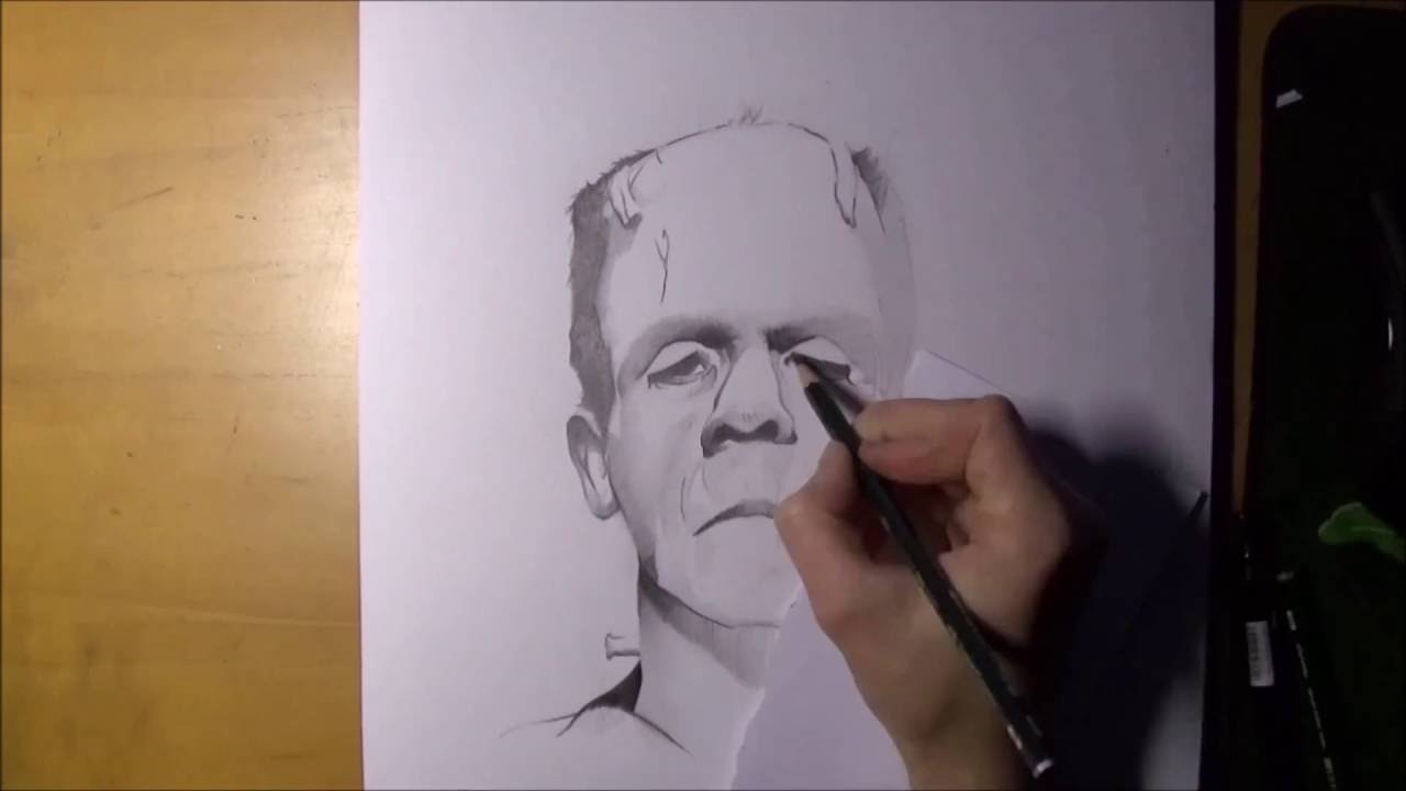 1280x720 Monster Pencil Drawing - Frankenstein Face Drawing