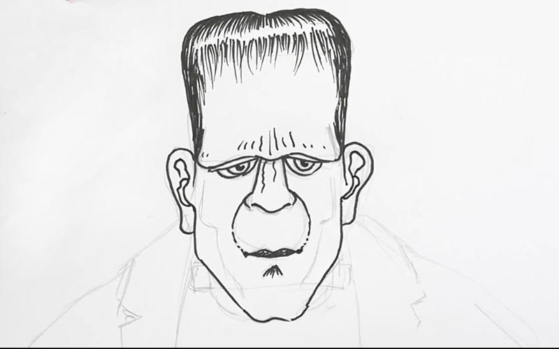 How To Draw Frankenstein Step - Frankenstein Face Drawing. 
