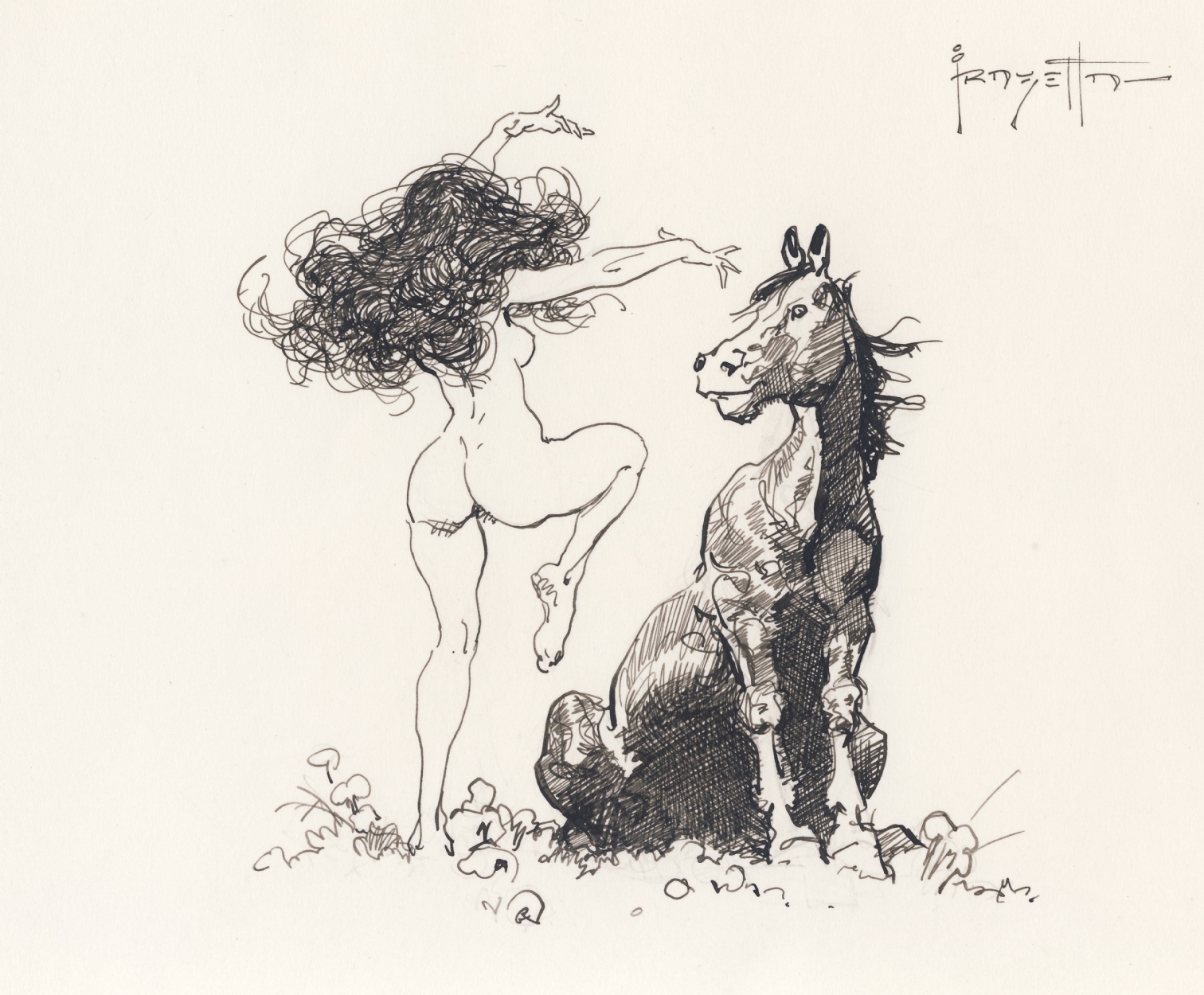 1512x1250 frazetta drawing, woman dancing with horse, in artless artmore - Frazetta Drawings