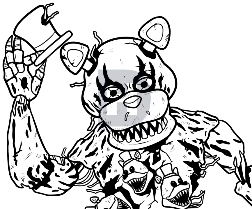 866x720 How To Draw Nightmare Freddy Fazbear, Step - Freddy Fazbear Drawing