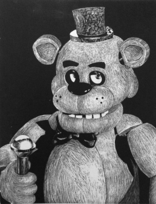 320x417 scratchboard drawing of freddy fazbear, november - Freddy Fazbear Drawing