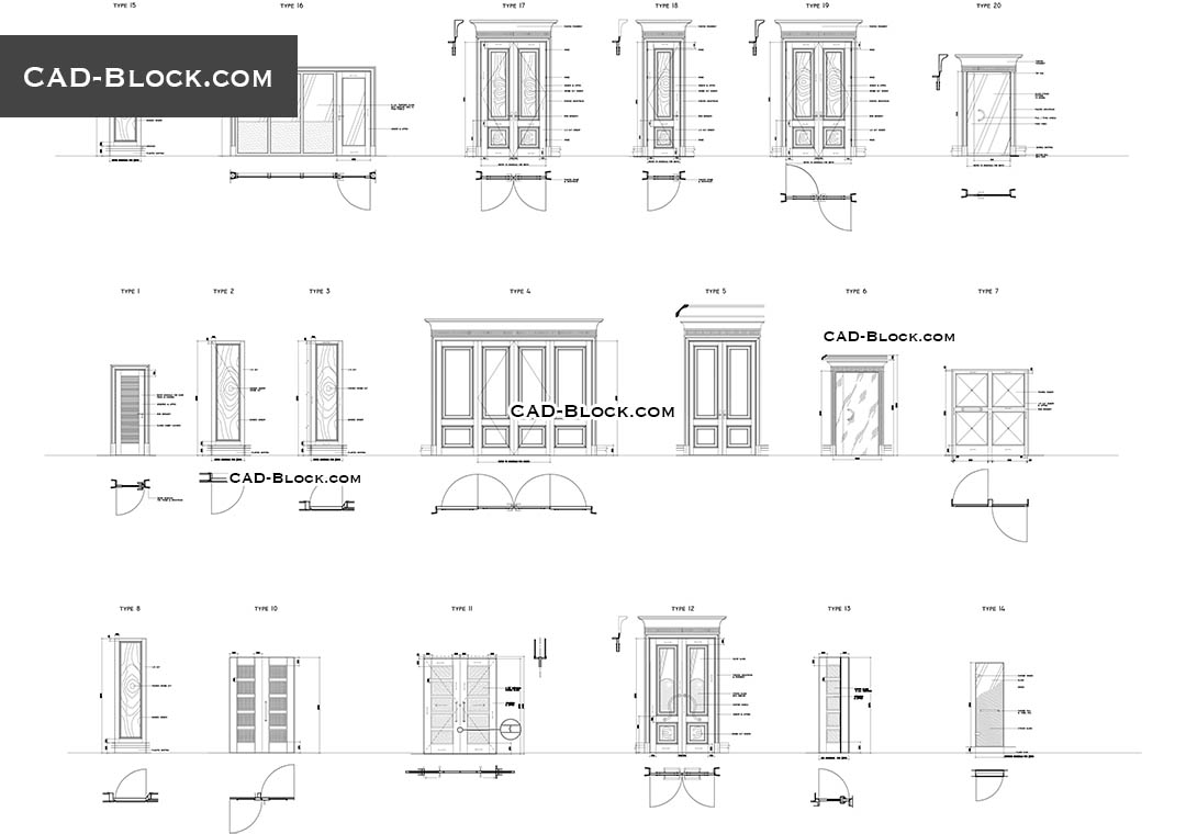 1080x760 Doors Cad Blocks In Plan, Front View, Free Download - Free Cad Drawings