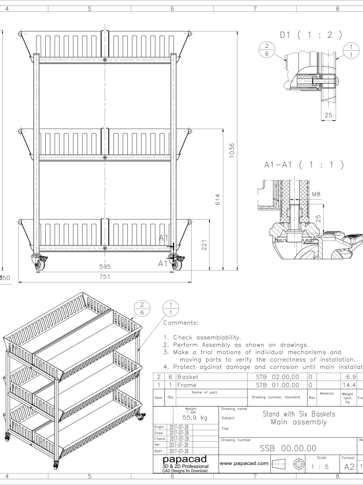 1200x1600 Stand With Baskets - Free Cad Drawings
