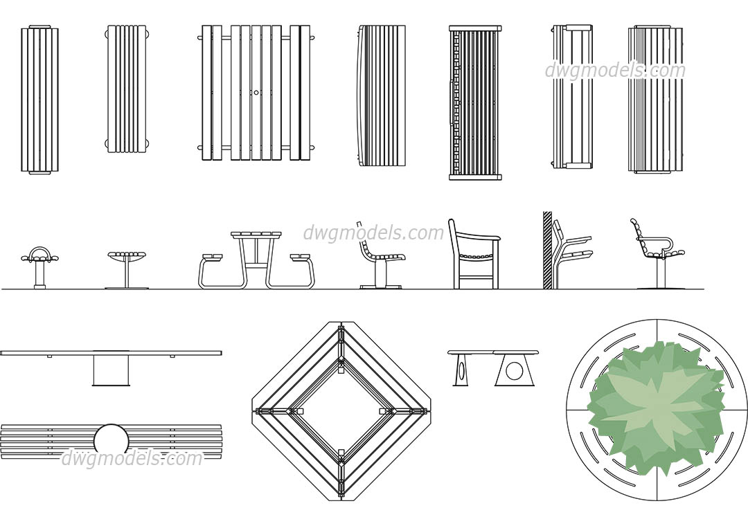 1080x760 Benches Dwg, Free Cad Blocks Download - Free Cad Drawings
