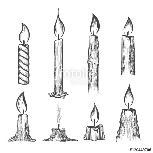 500x500 candle hand drawn set vector burning candles sketch on white - Free Candle Drawing