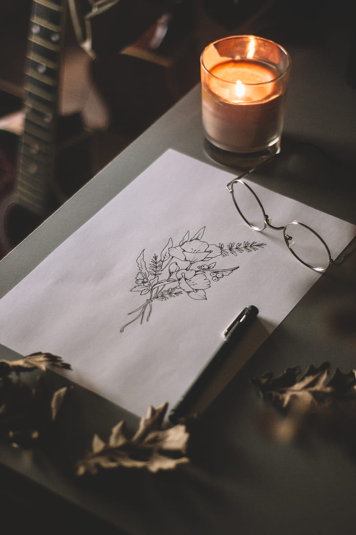 728x1092 Royalty Free Photo Holiday Moments, Flower Sketch Beside - Free Candle Drawing