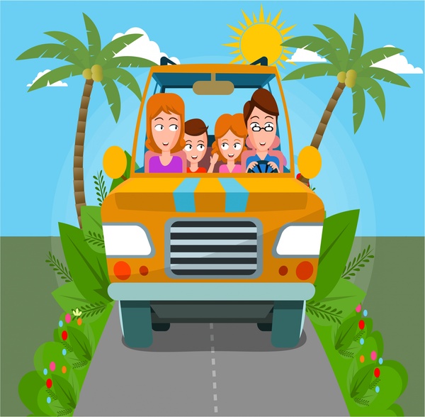 600x588 Happy Family Traveling In Car Drawing With Colors Free Vector - Free Car Drawing