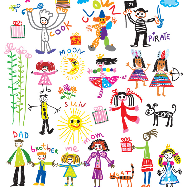 600x600 Colorful Children's Drawings Vector Set - Free Childrens Drawings