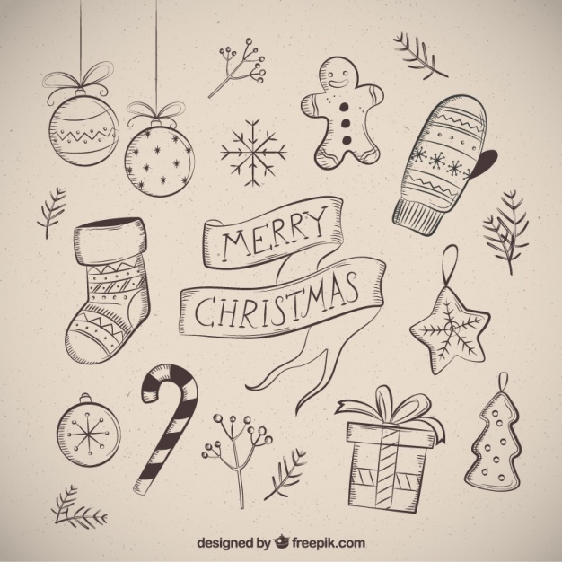 626x626 Merry Christmas With Several Drawings Vector Free Download - Free Christmas Drawings